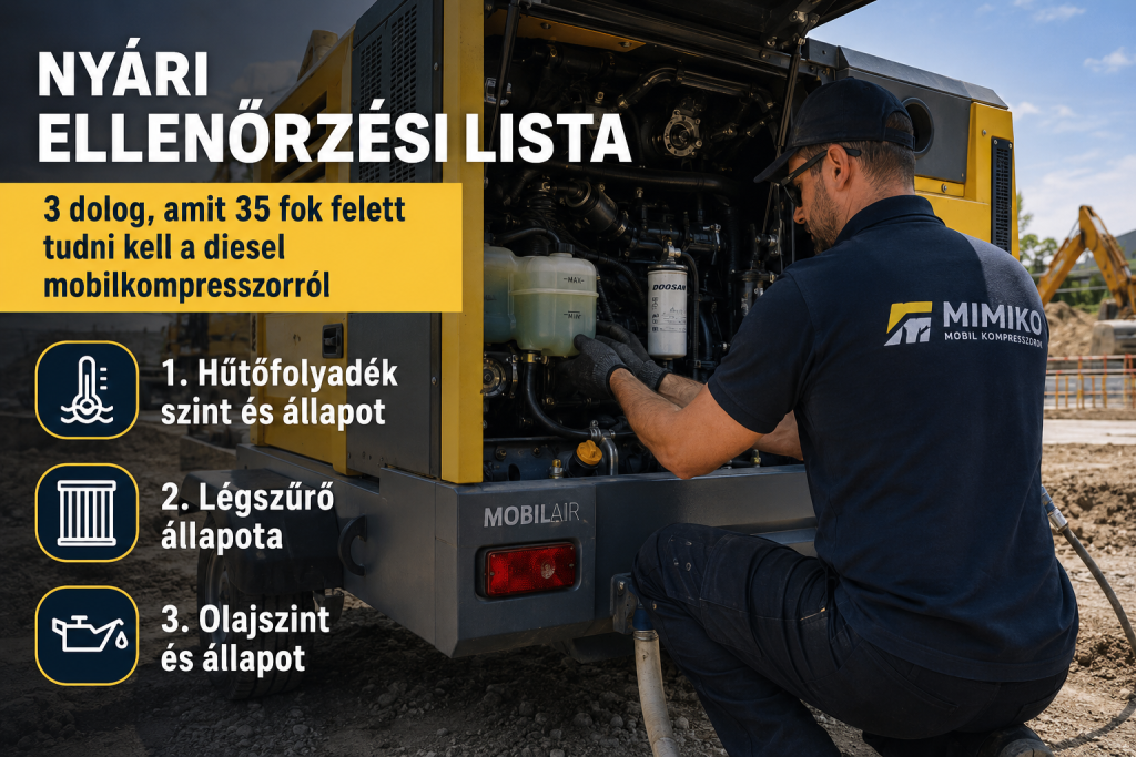 3 dolog, amit 35 °C felett mindenképp ellenőrizzen a dízel mobilkompresszorán