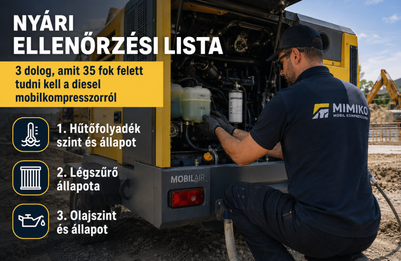 3 dolog, amit 35 °C felett mindenképp ellenőrizzen a dízel mobilkompresszorán